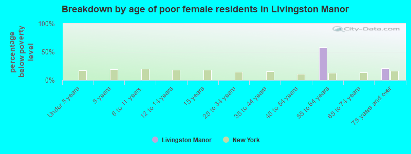 Breakdown by age of poor female residents in Livingston Manor