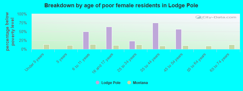 Breakdown by age of poor female residents in Lodge Pole