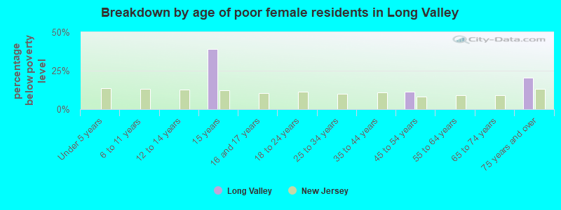 Breakdown by age of poor female residents in Long Valley