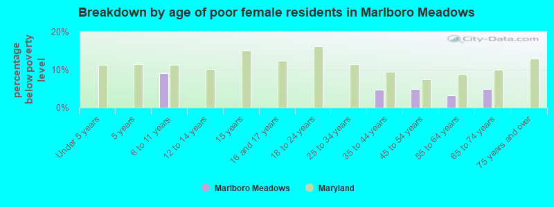 Breakdown by age of poor female residents in Marlboro Meadows