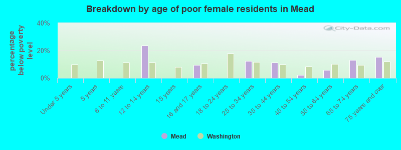 Breakdown by age of poor female residents in Mead