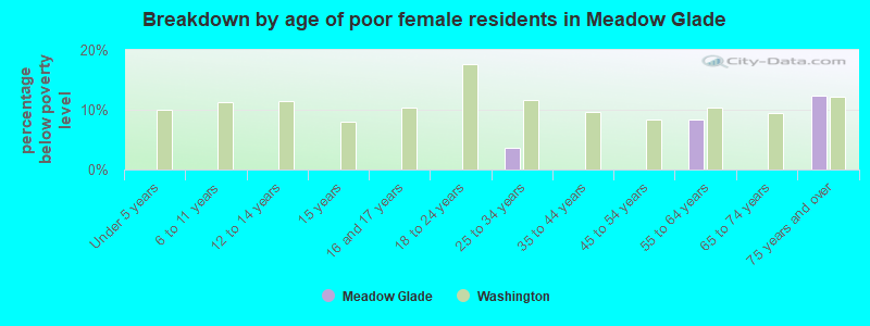 Breakdown by age of poor female residents in Meadow Glade