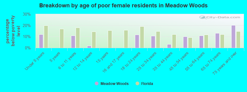 Breakdown by age of poor female residents in Meadow Woods