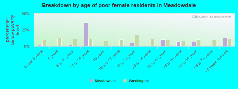 Breakdown by age of poor female residents in Meadowdale