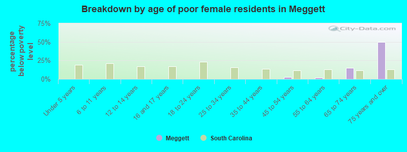 Breakdown by age of poor female residents in Meggett