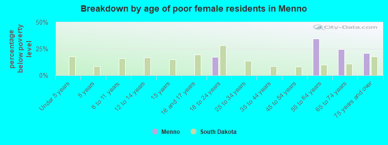 Breakdown by age of poor female residents in Menno