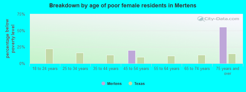 Breakdown by age of poor female residents in Mertens