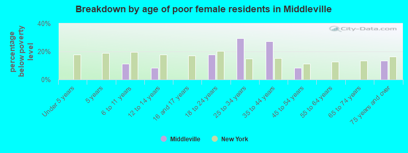 Breakdown by age of poor female residents in Middleville