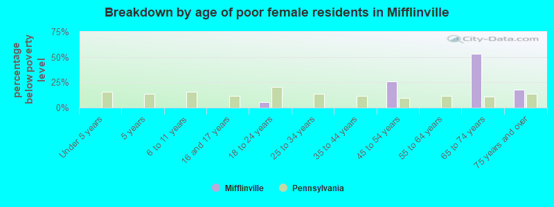 Breakdown by age of poor female residents in Mifflinville