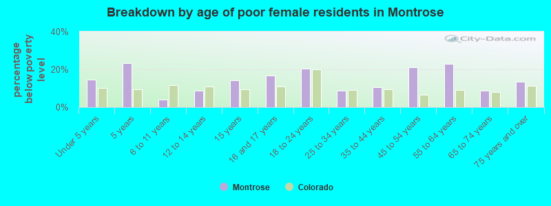 Breakdown by age of poor female residents in Montrose