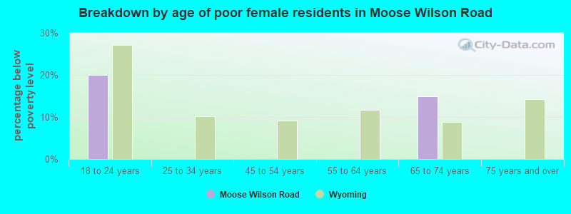 Breakdown by age of poor female residents in Moose Wilson Road
