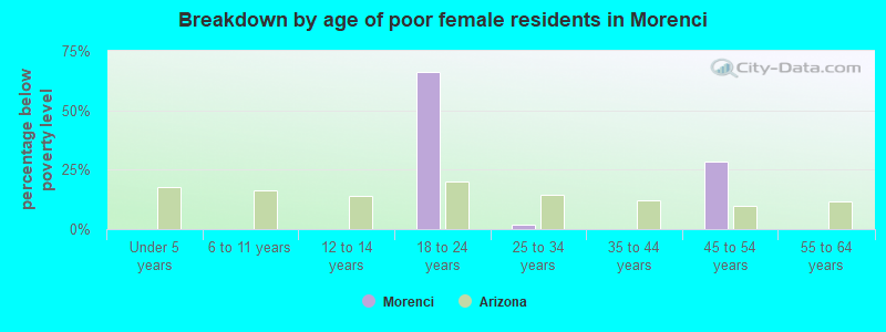 Breakdown by age of poor female residents in Morenci