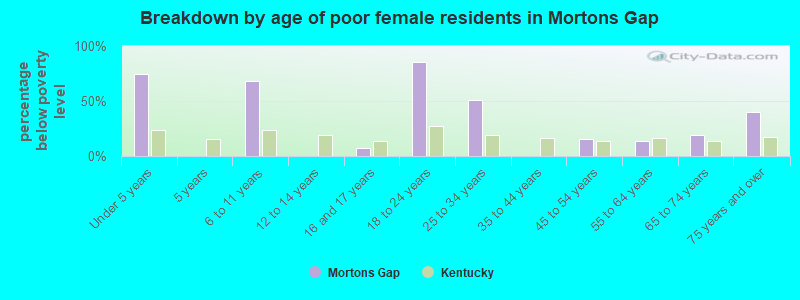 Breakdown by age of poor female residents in Mortons Gap