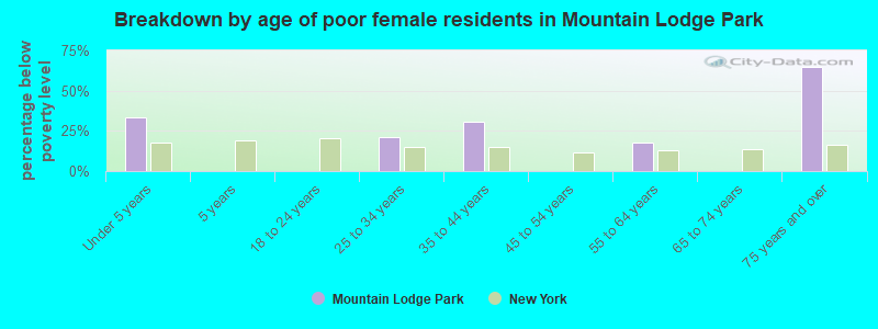 Breakdown by age of poor female residents in Mountain Lodge Park