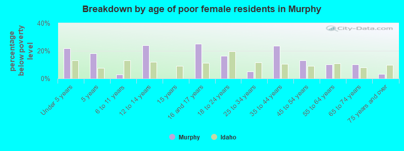 Breakdown by age of poor female residents in Murphy
