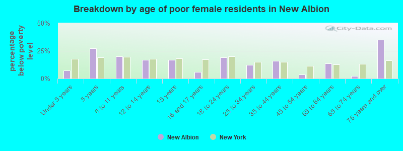 Breakdown by age of poor female residents in New Albion