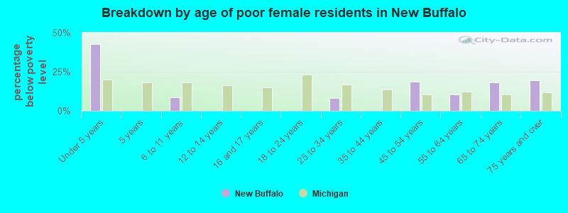 Breakdown by age of poor female residents in New Buffalo