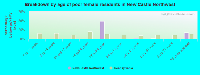 Breakdown by age of poor female residents in New Castle Northwest