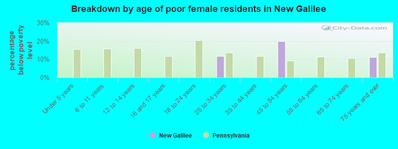 Breakdown by age of poor female residents in New Galilee