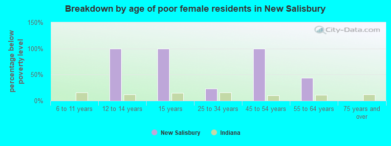 Breakdown by age of poor female residents in New Salisbury