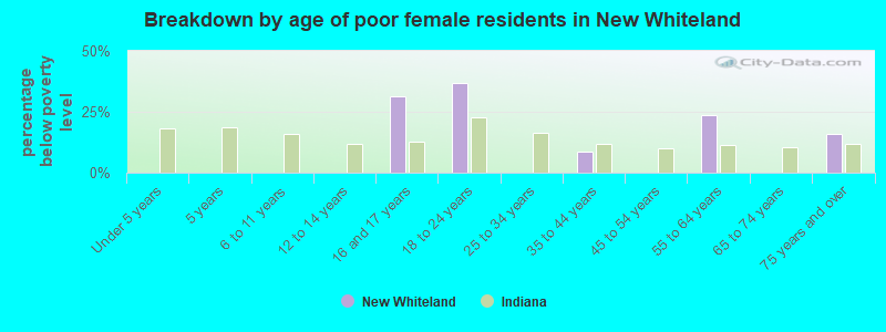 Breakdown by age of poor female residents in New Whiteland