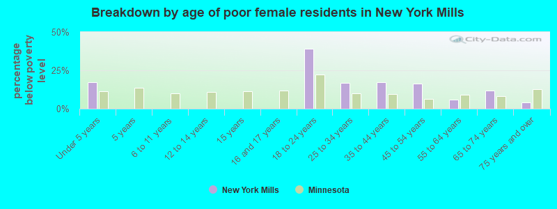 Breakdown by age of poor female residents in New York Mills