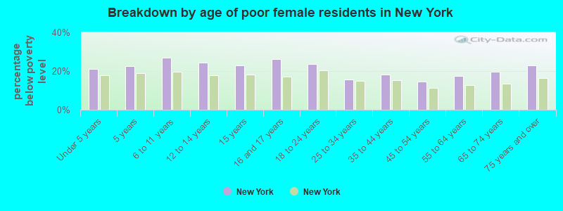 Breakdown by age of poor female residents in New York