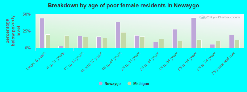 Breakdown by age of poor female residents in Newaygo