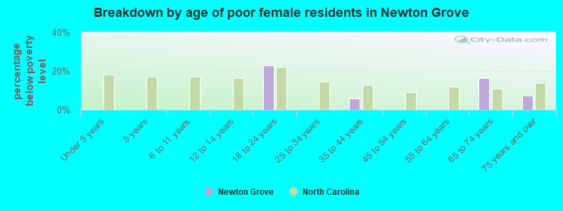 Breakdown by age of poor female residents in Newton Grove