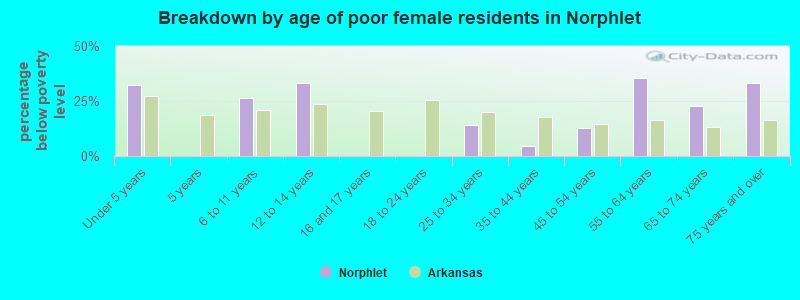 Breakdown by age of poor female residents in Norphlet