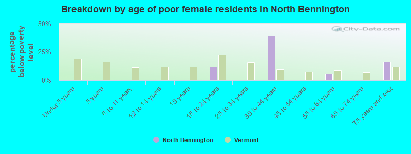 Breakdown by age of poor female residents in North Bennington