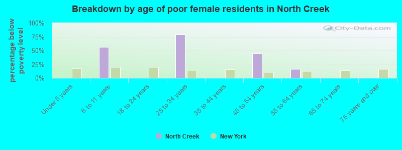 Breakdown by age of poor female residents in North Creek