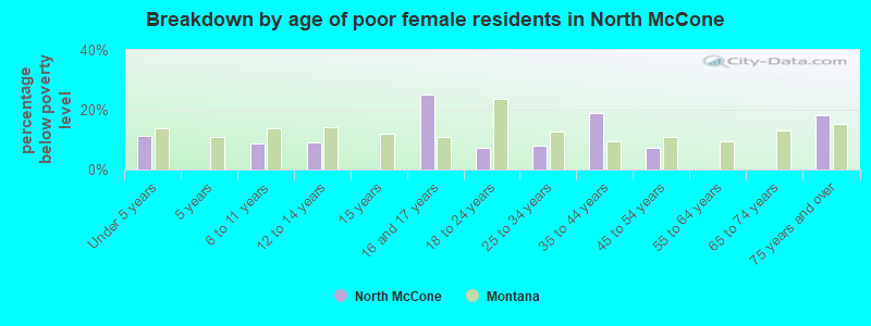 Breakdown by age of poor female residents in North McCone