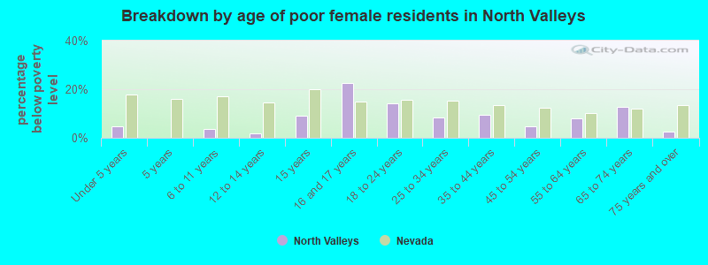 Breakdown by age of poor female residents in North Valleys