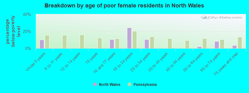 Breakdown by age of poor female residents in North Wales