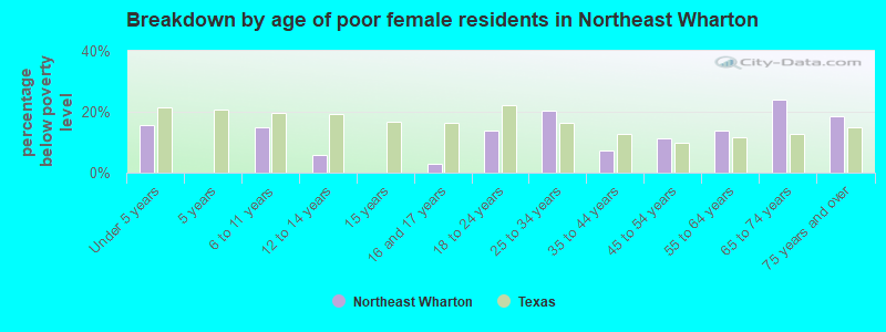 Breakdown by age of poor female residents in Northeast Wharton
