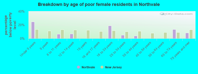 Breakdown by age of poor female residents in Northvale