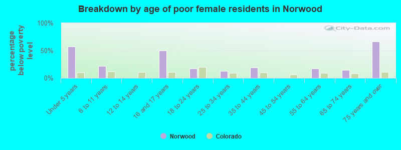 Breakdown by age of poor female residents in Norwood