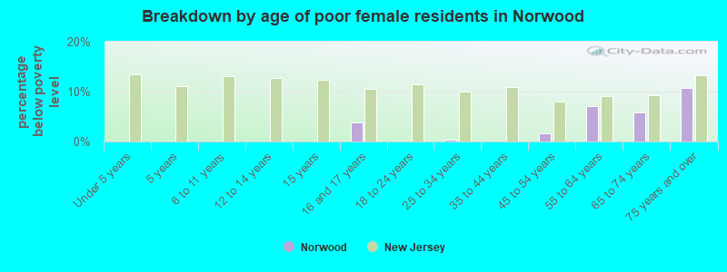 Breakdown by age of poor female residents in Norwood