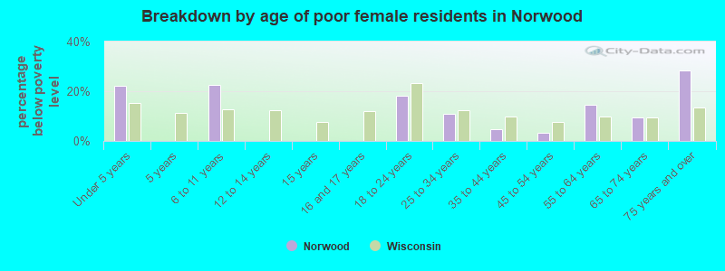 Breakdown by age of poor female residents in Norwood