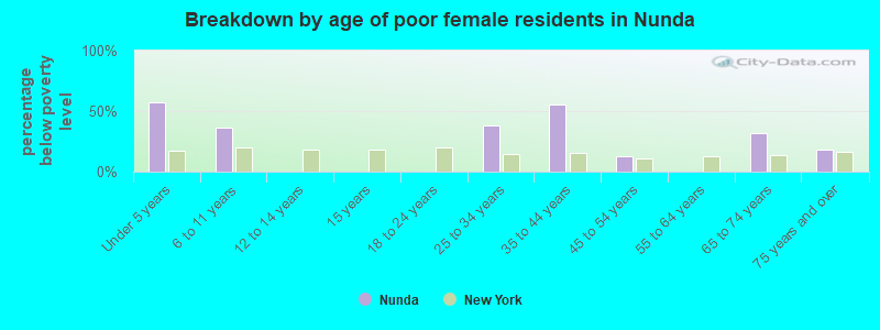 Breakdown by age of poor female residents in Nunda