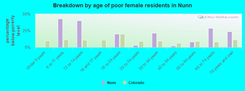 Breakdown by age of poor female residents in Nunn
