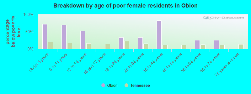 Breakdown by age of poor female residents in Obion
