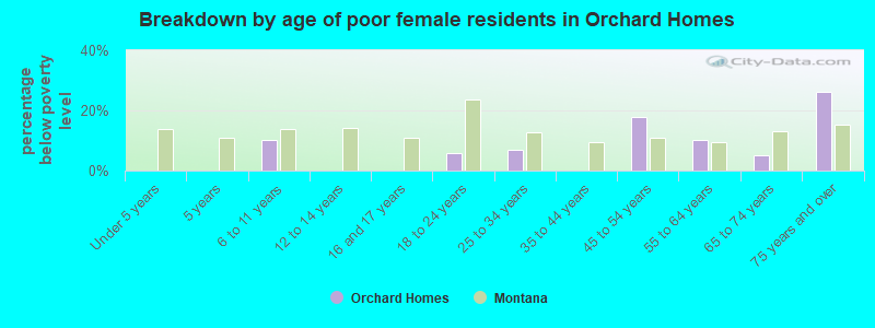 Breakdown by age of poor female residents in Orchard Homes