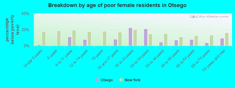 Breakdown by age of poor female residents in Otsego