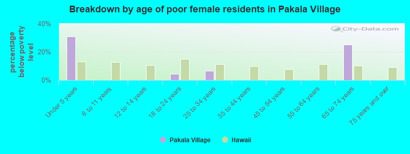 Breakdown by age of poor female residents in Pakala Village