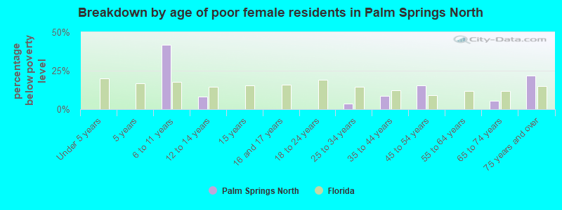 Breakdown by age of poor female residents in Palm Springs North