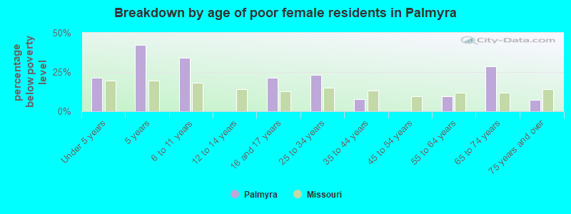 Breakdown by age of poor female residents in Palmyra