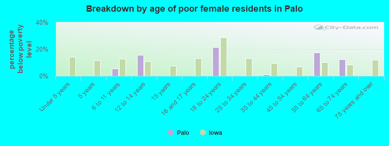 Breakdown by age of poor female residents in Palo