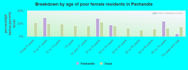 Breakdown by age of poor female residents in Panhandle
